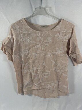 Valentina Naldi made in Italy 100% linen embroidered top w/ ruffled sleeves sz M